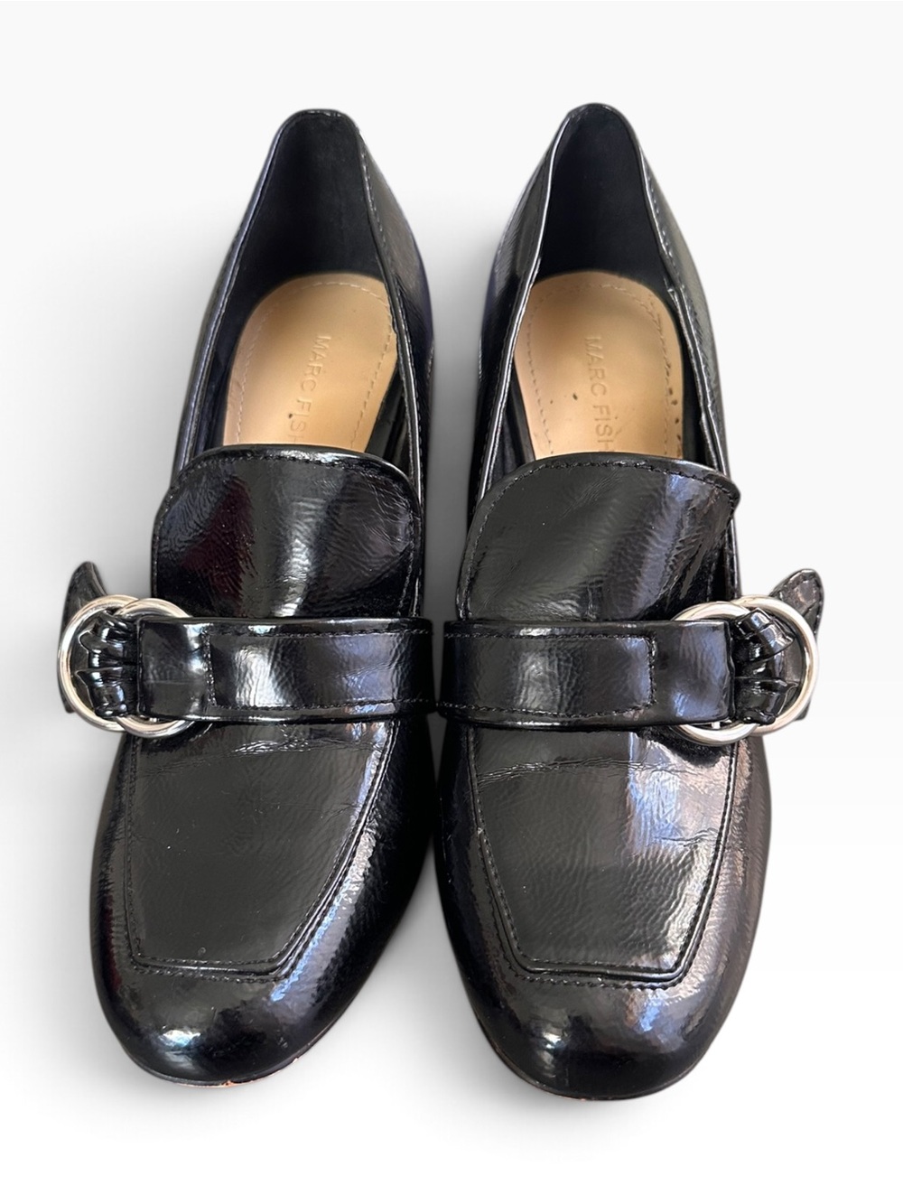 Marc Fisher black block heel loafers, size 7M